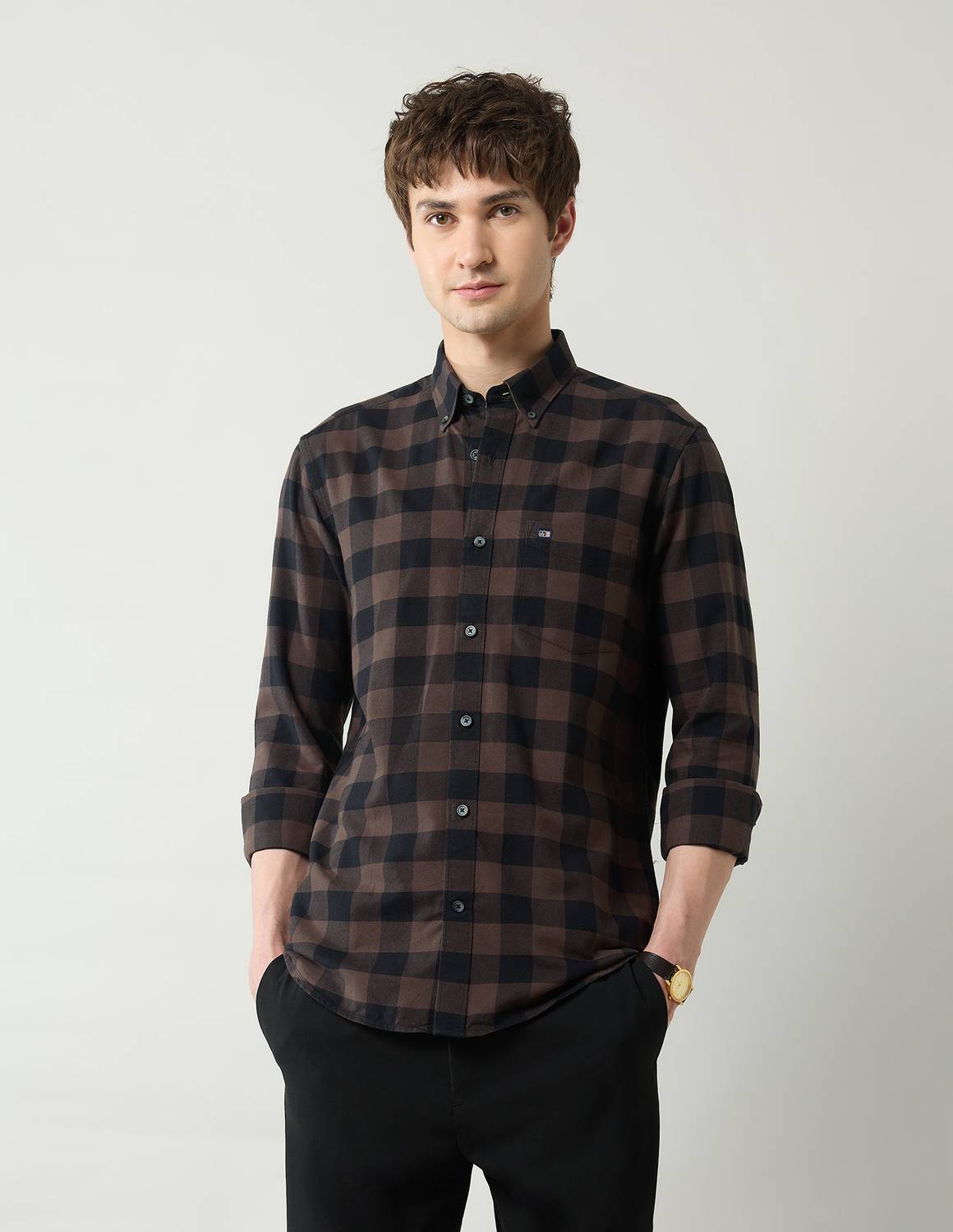 Arrow Sport Men Checkered Casual Brown, Black Shirt