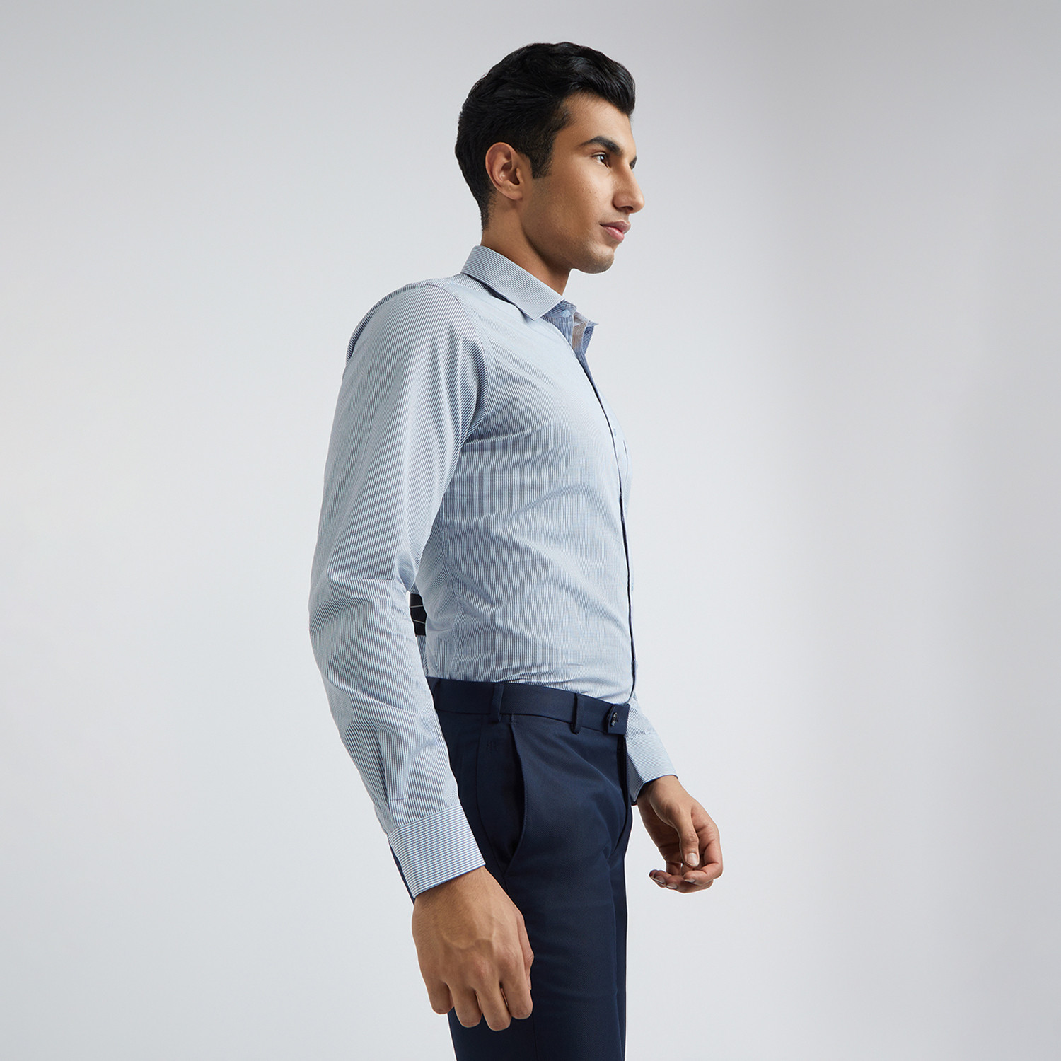 Image of Raymond Men Checkered Formal Blue Shirt