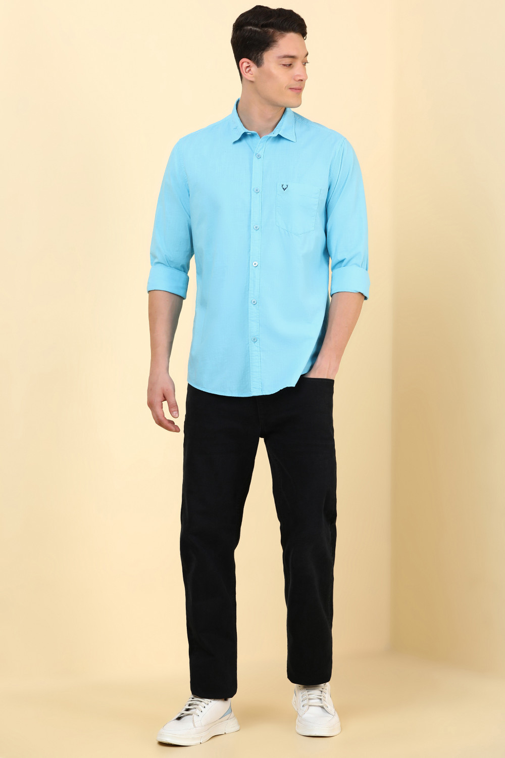 Image of Allen Solly Men Solid Casual Blue Shirt