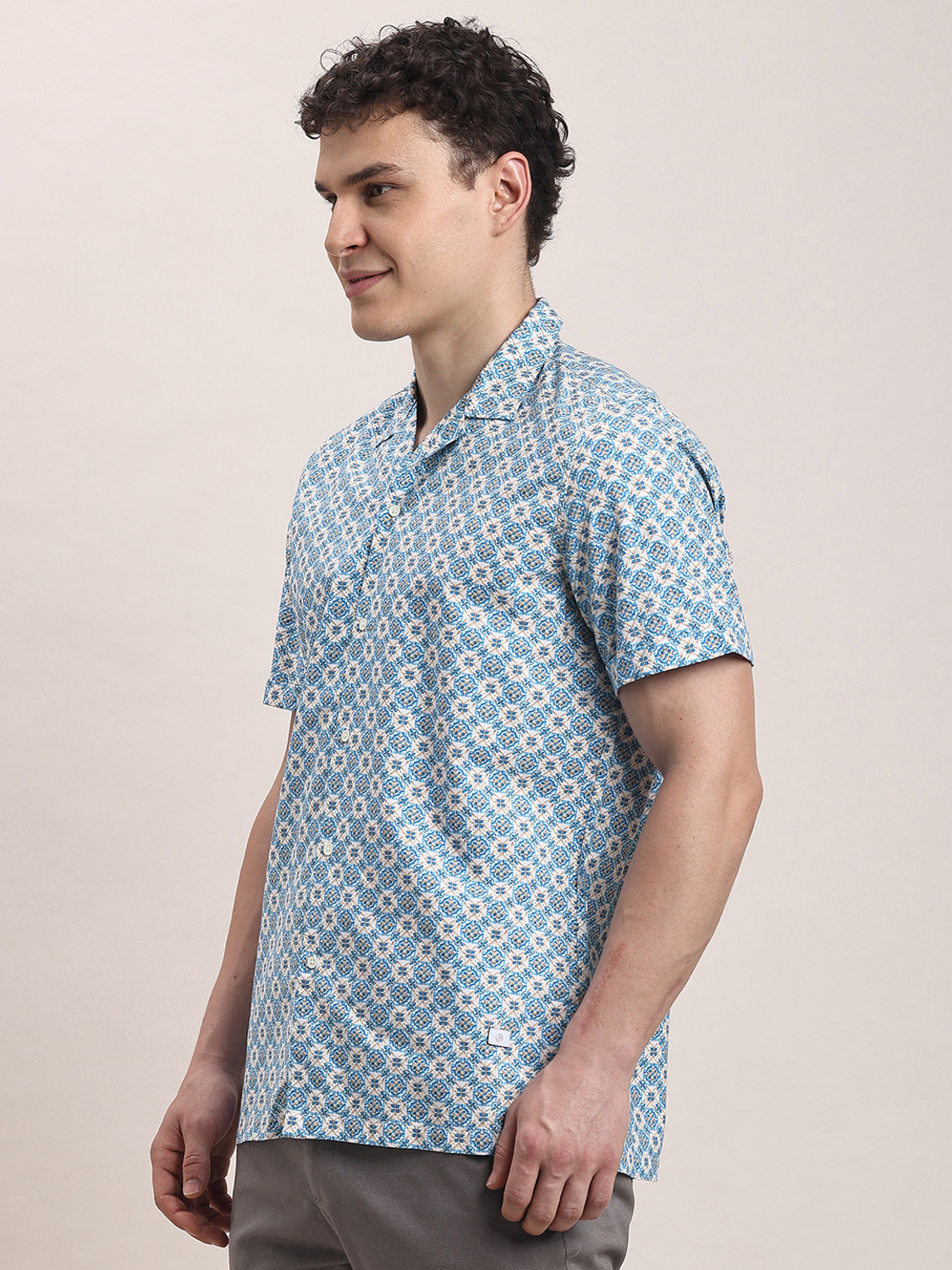 Image of TURTLE Men Printed Casual Blue Shirt