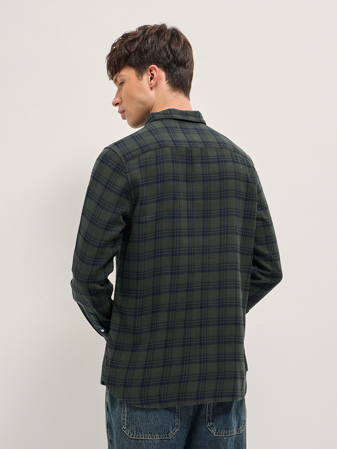 Image of THE BEAR HOUSE Men Checkered Casual Green Shirt