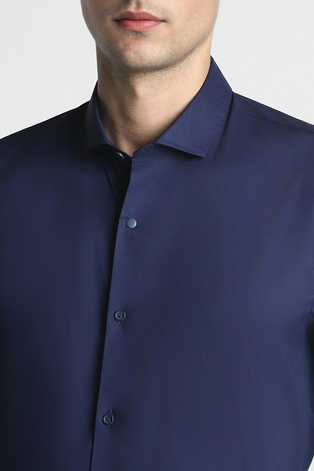 Image of PETER ENGLAND Men Solid Casual Dark Blue Shirt