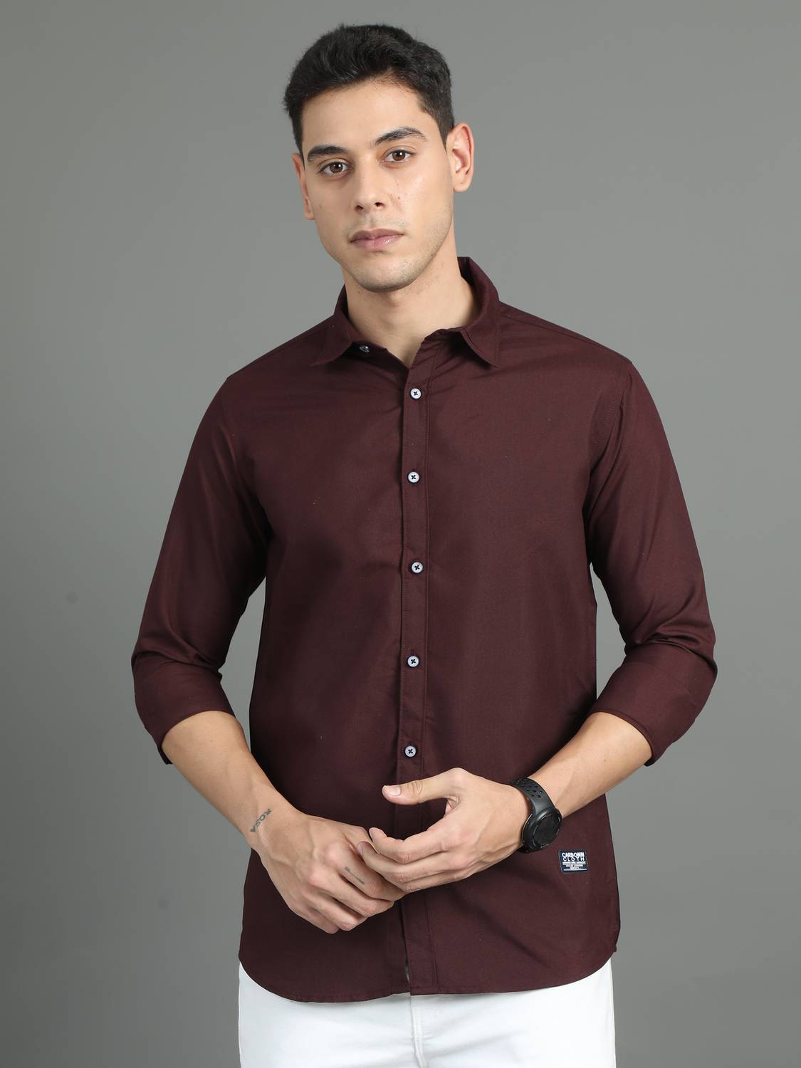 Carbonn Cloth Men Solid Casual Maroon Shirt