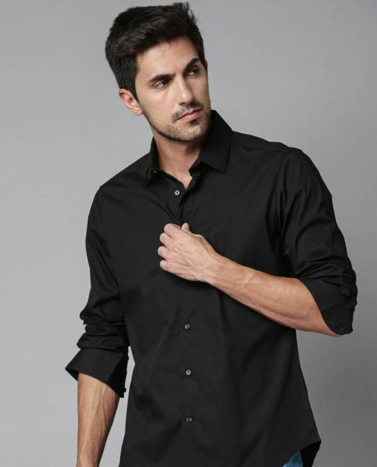 Image of GLeo Men Solid Casual Black Shirt