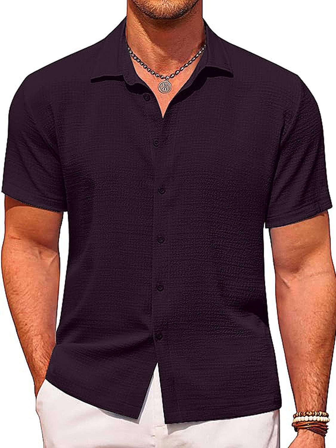 ALYNE Men Solid Casual Purple Shirt