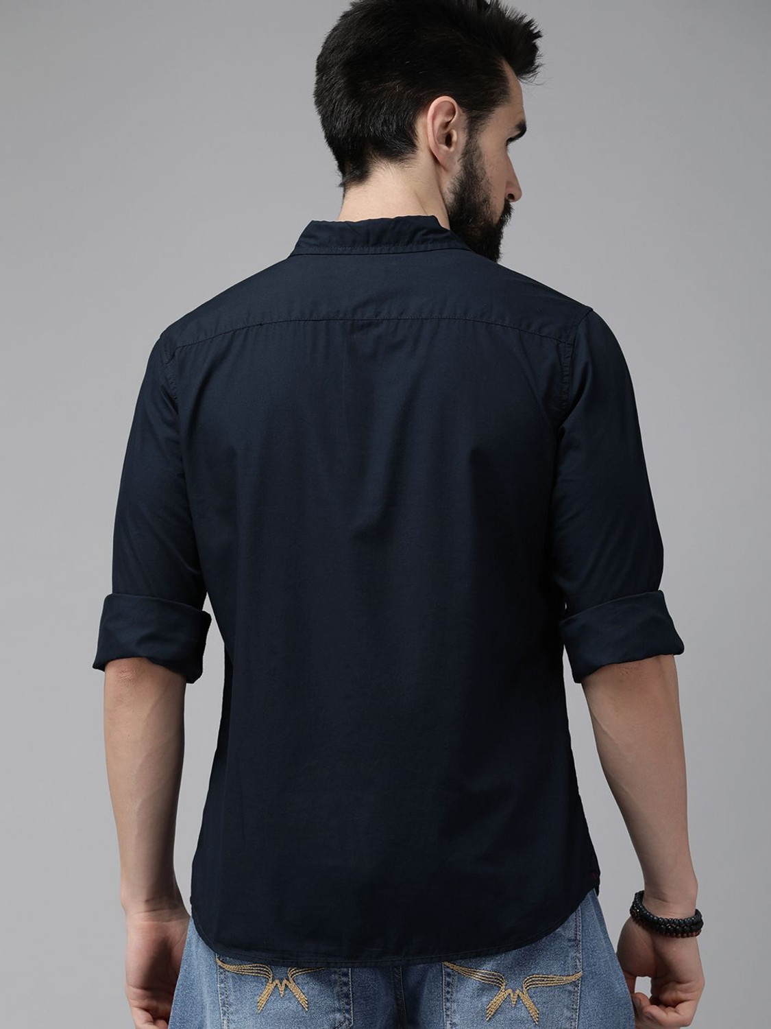 Image of Roadster Men Solid Casual Dark Blue Shirt