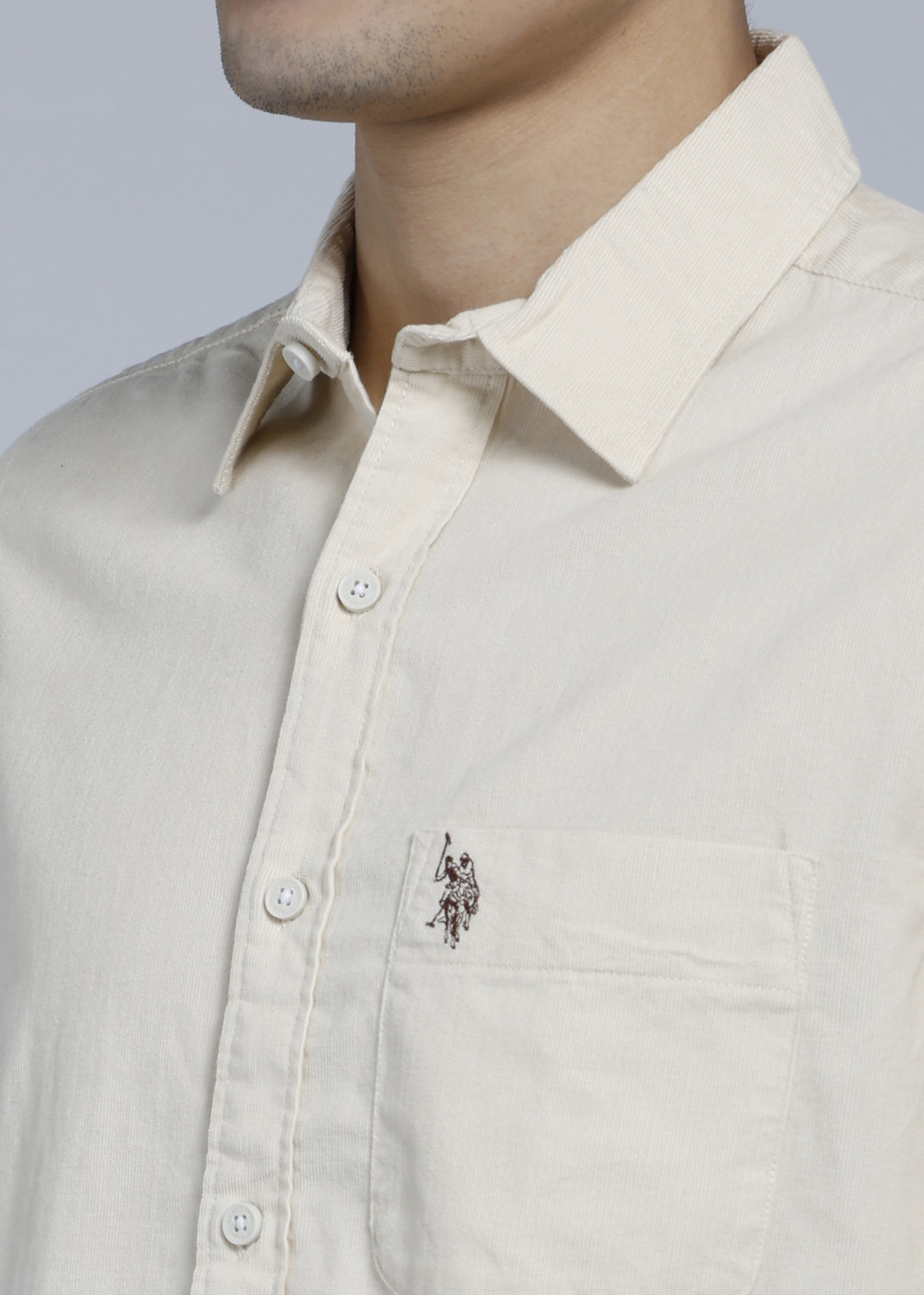 Image of U.S. Polo Assn. Denim Co. Men Solid Casual Beige Shirt