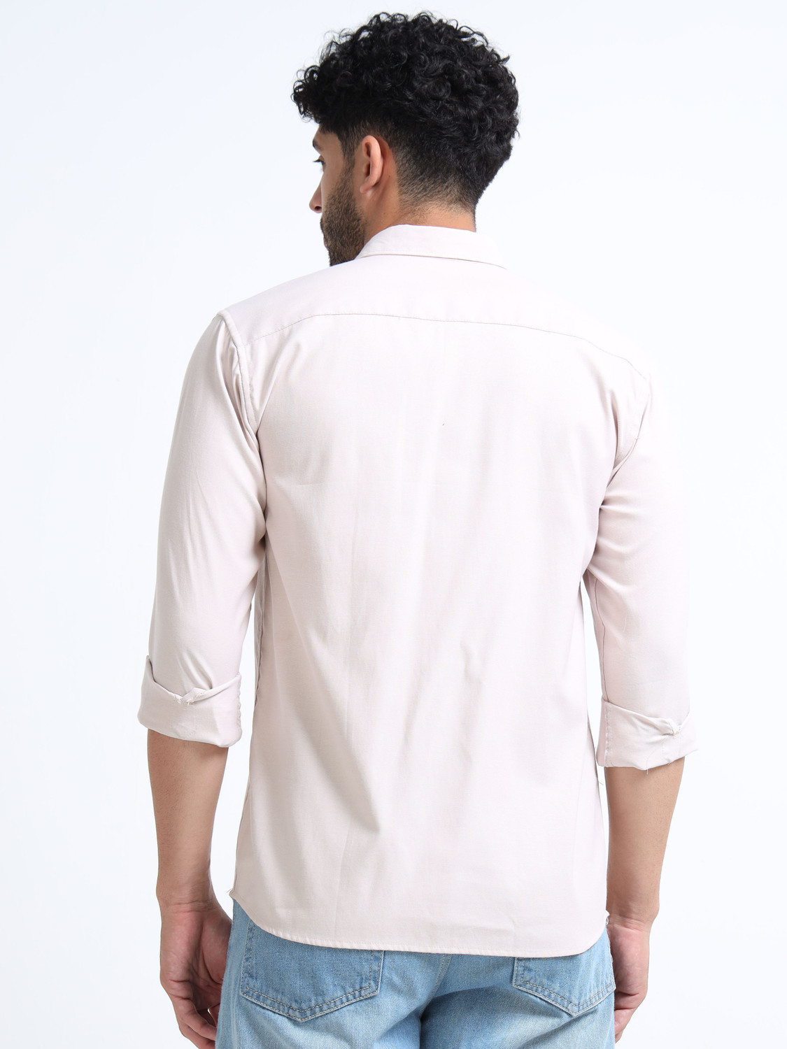 Image of U.S. Pitchers Men Solid Casual Beige Shirt