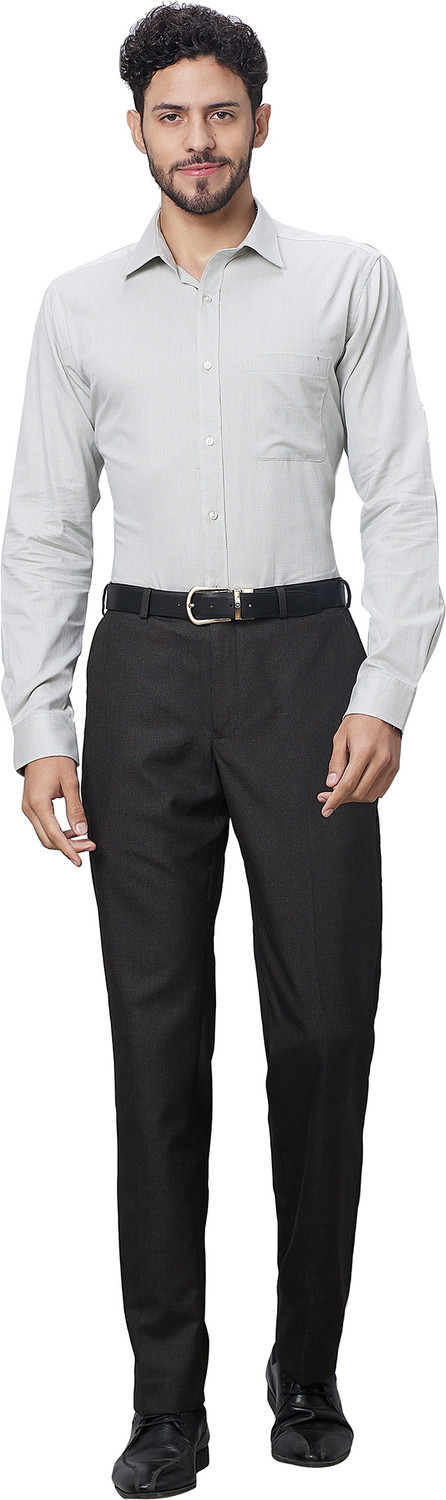 Image of Raymond Men Self Design Formal Grey Shirt