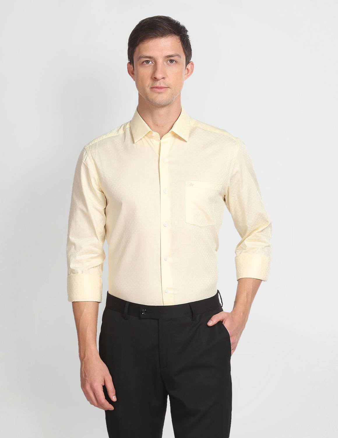 ARROW Men Self Design Formal Beige Shirt