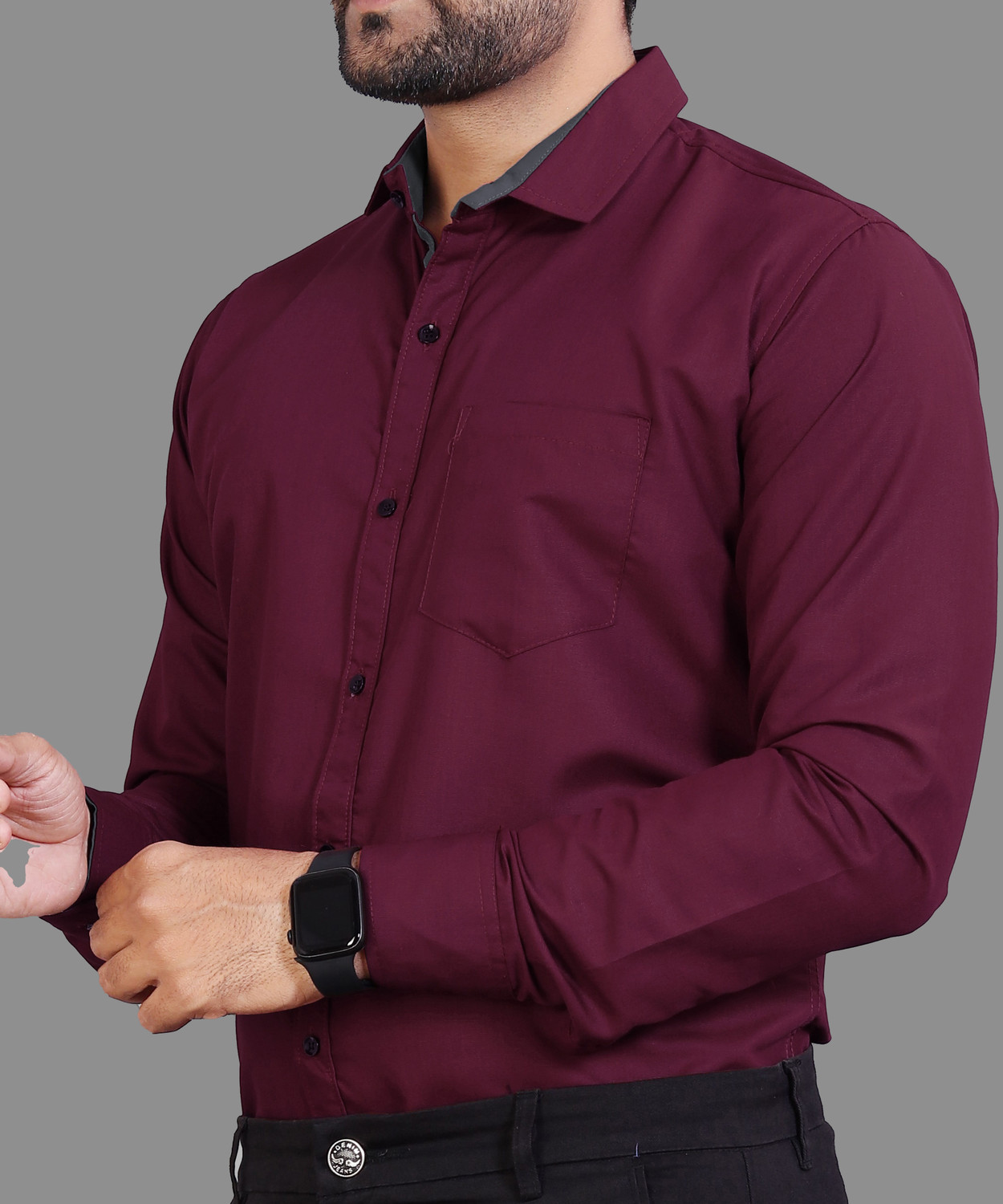 Image of VAAADDO Men Solid Casual Maroon Shirt