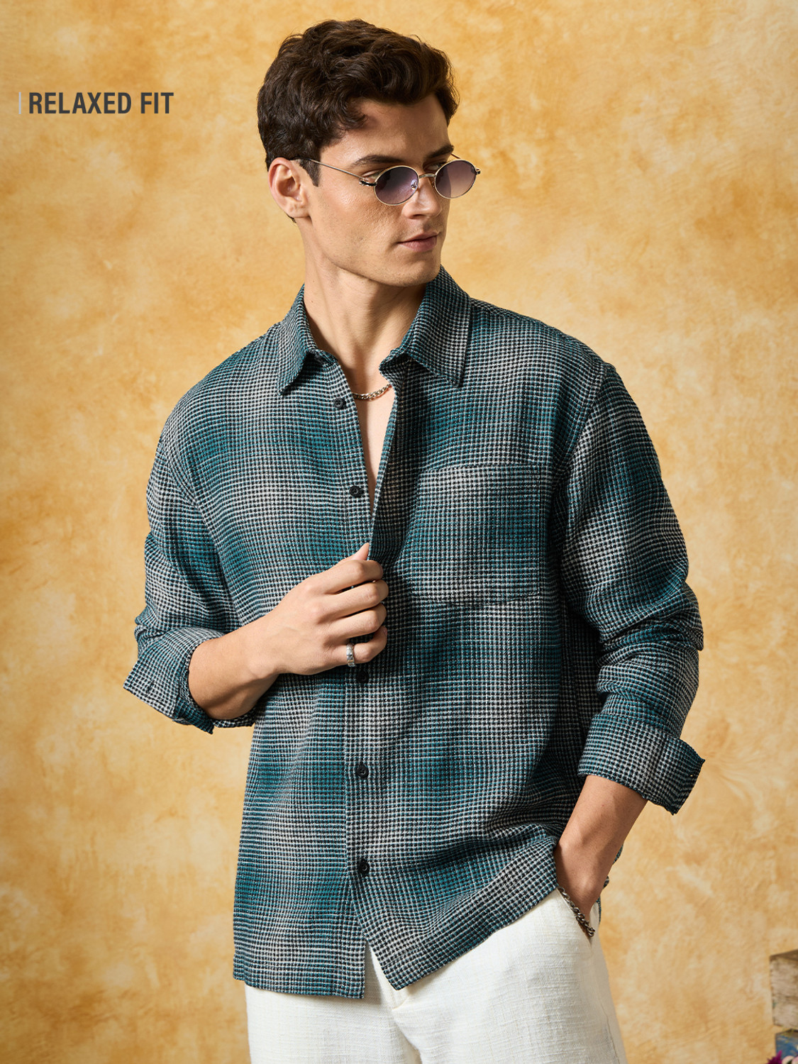 Image of The Souled Store Men Checkered Casual Blue Shirt