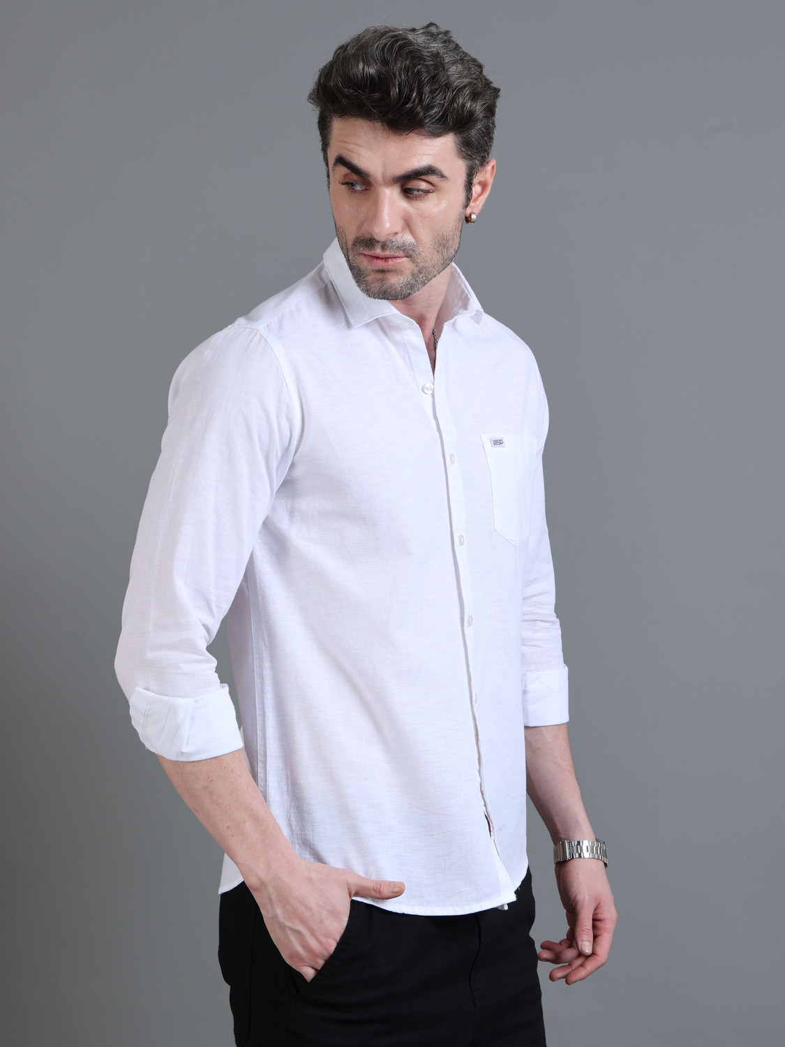 Image of U.S. Pitchers Men Solid Casual White Shirt