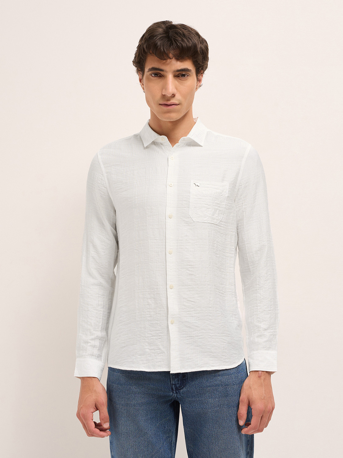 Image of THE BEAR HOUSE Men Striped Casual White Shirt