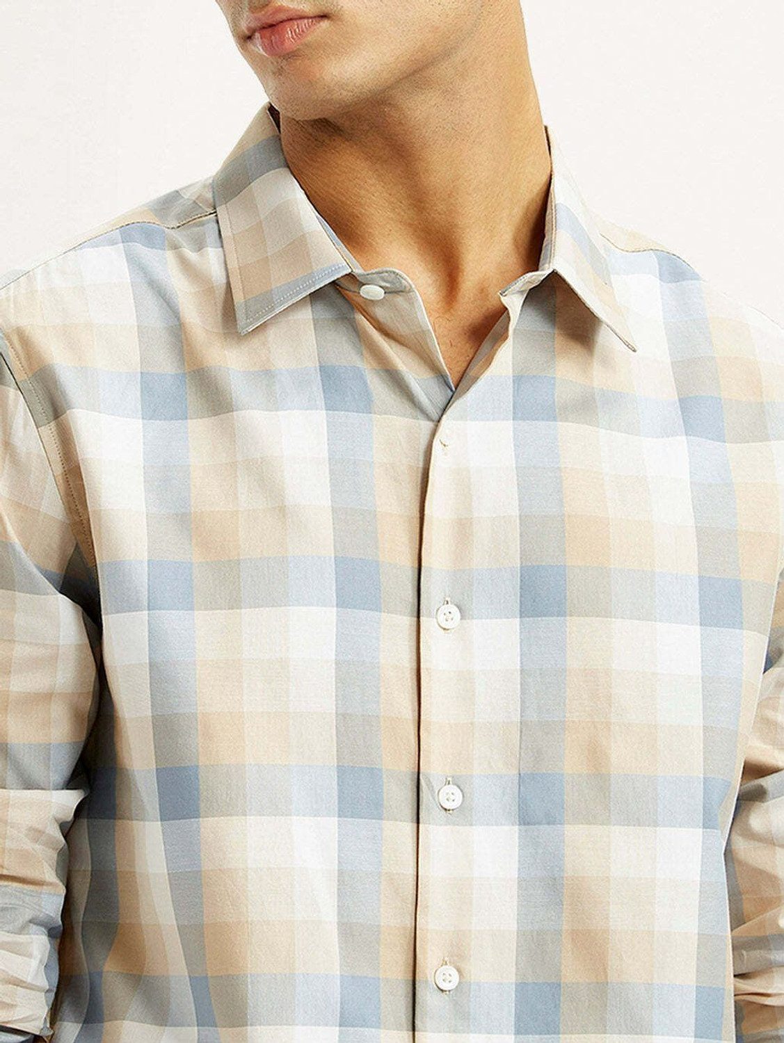 Image of LEVI'S Men Checkered Casual Beige Shirt