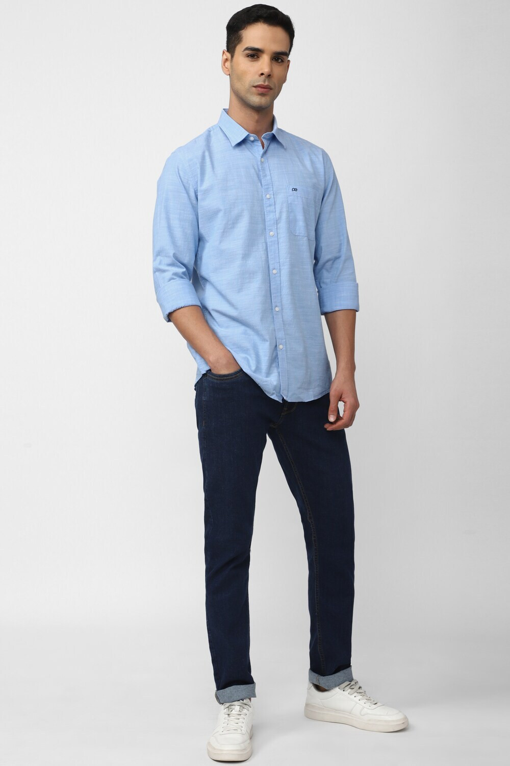 Image of PETER ENGLAND Men Solid Casual Blue Shirt