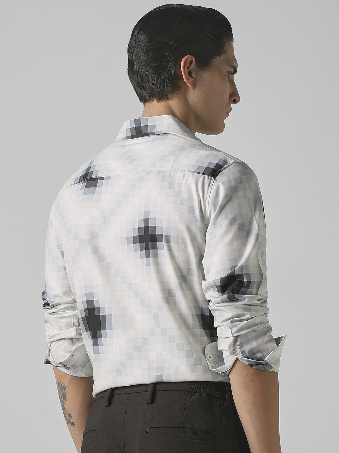 Image of MUFTI Men Printed Casual Grey Shirt