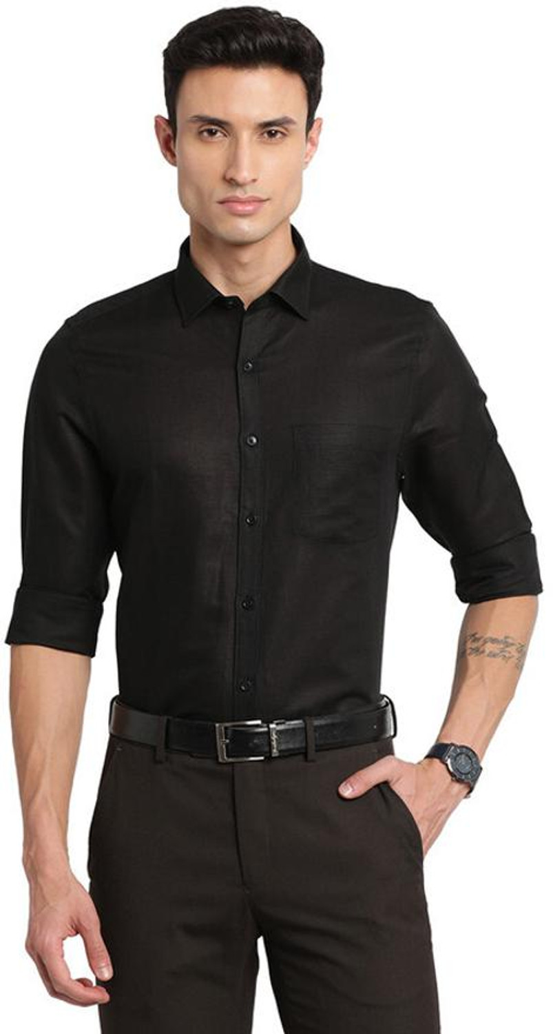 Image of TURTLE Men Self Design Formal Black Shirt