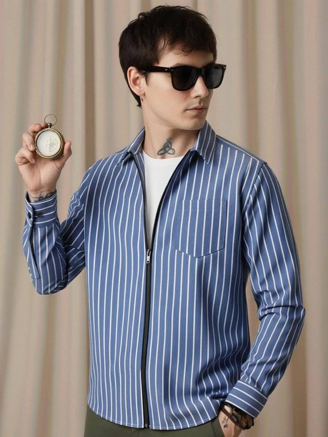 Surhi Men Striped Casual Blue Shirt - Image 1