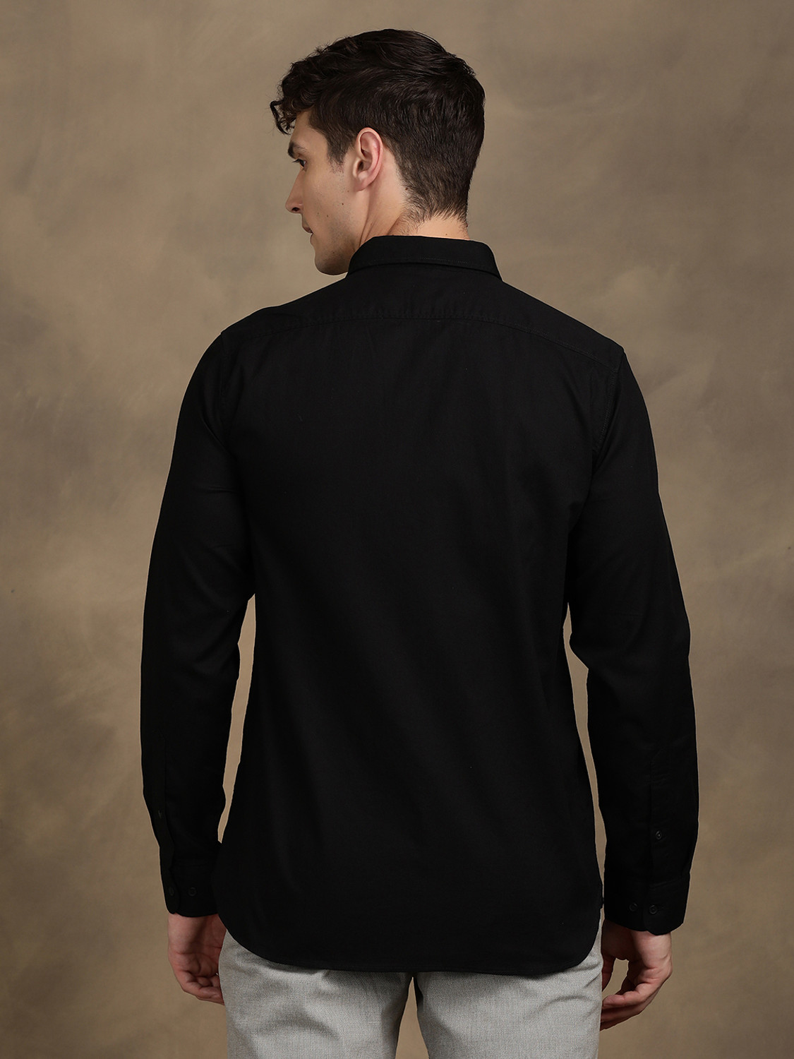 Image of TURTLE Men Solid Casual Black Shirt