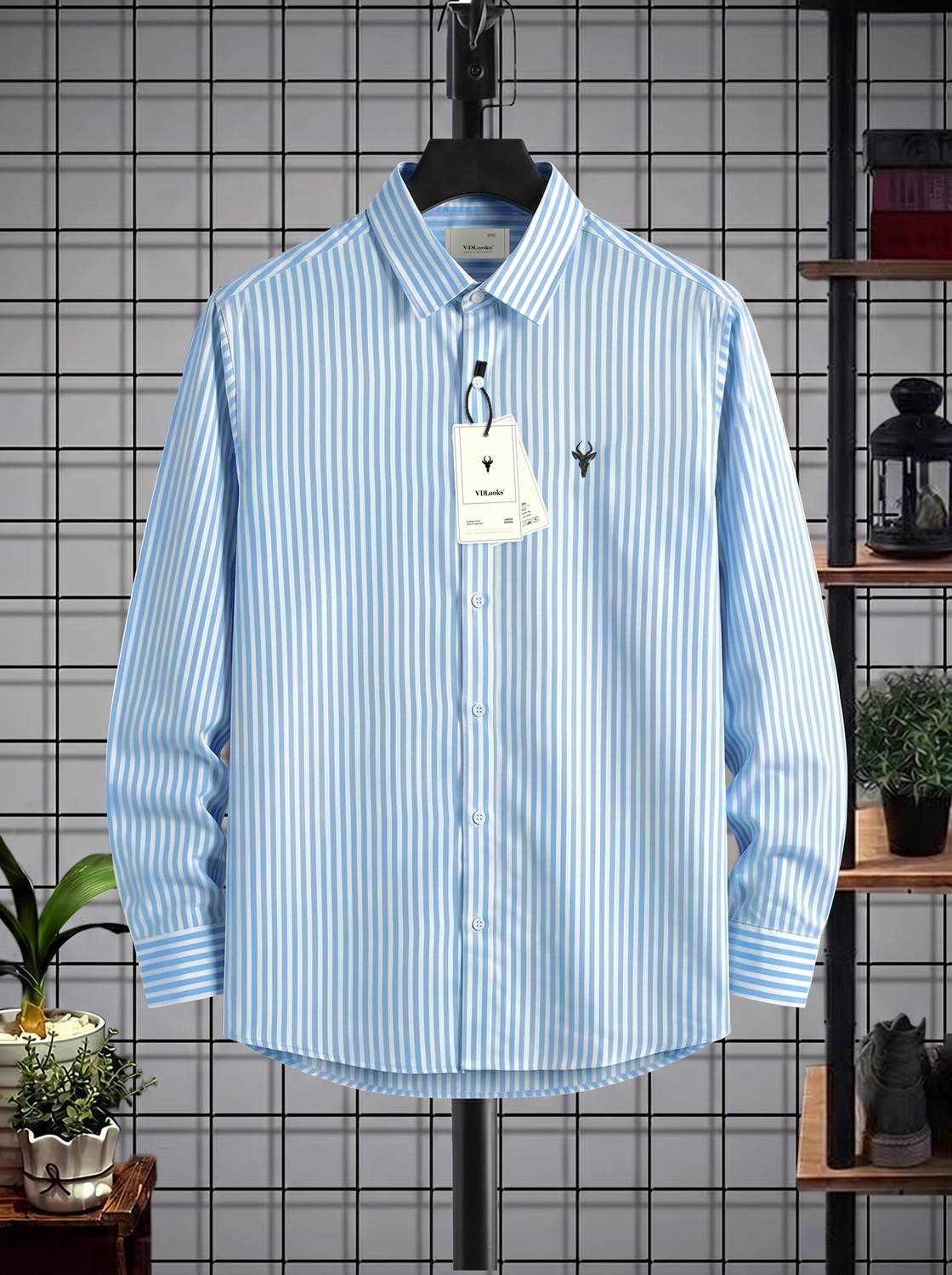 vdlooks Men Striped Casual Blue Shirt - Image 3