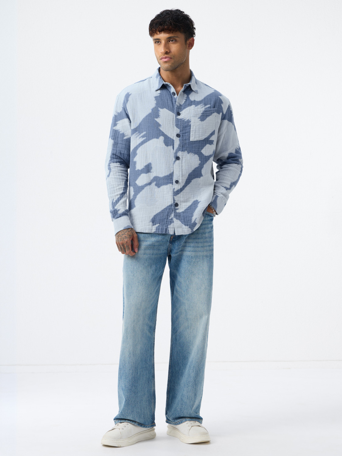 Image of The Souled Store Men Printed Casual Blue Shirt