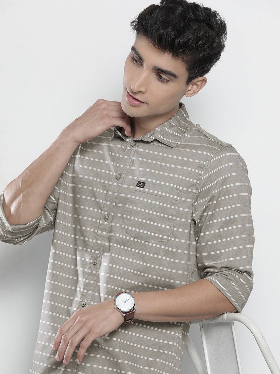 The Indian Garage Co. Men Striped Green Shirt - Image 1