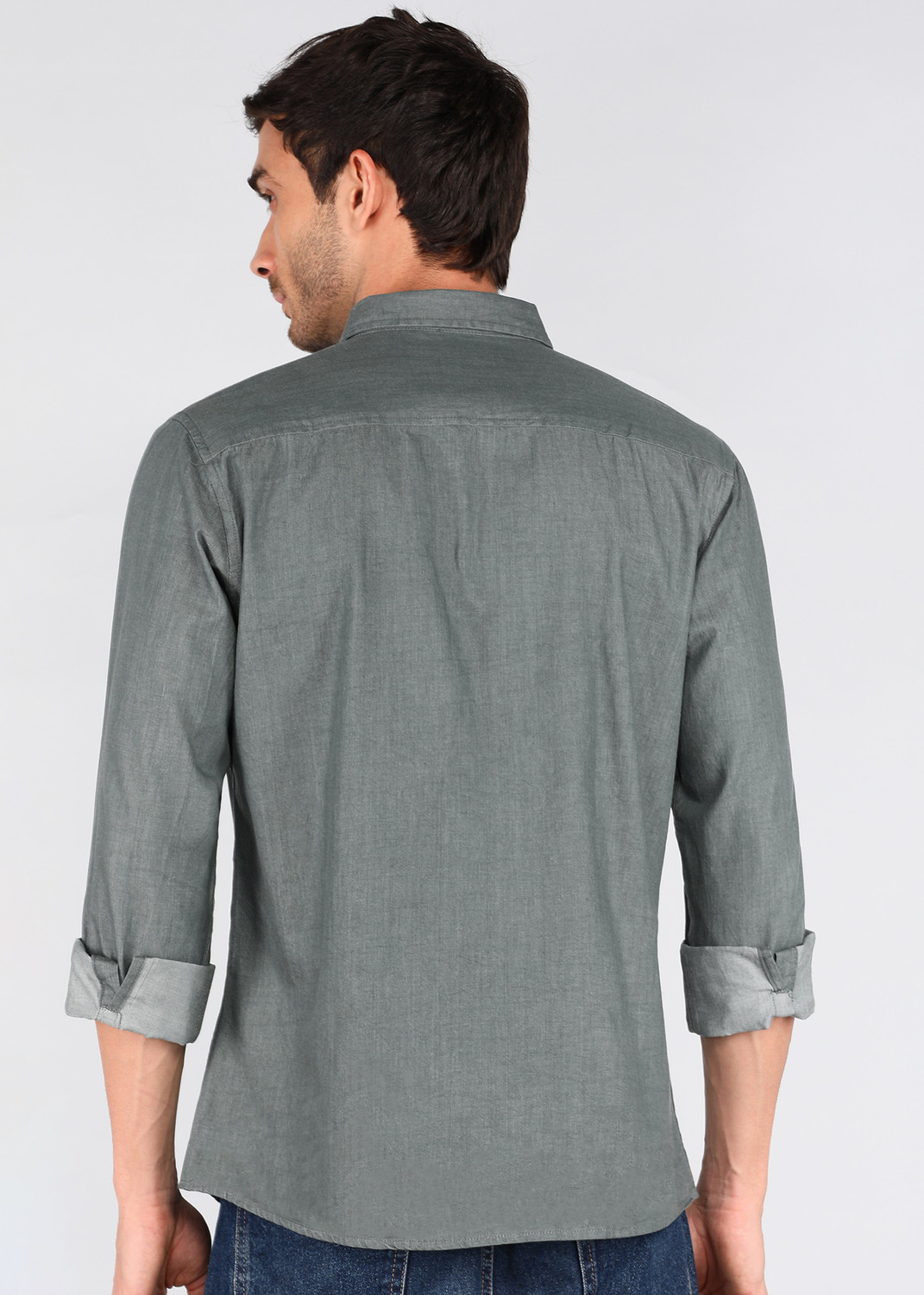 Image of PROVOGUE Men Solid Casual Light Green Shirt