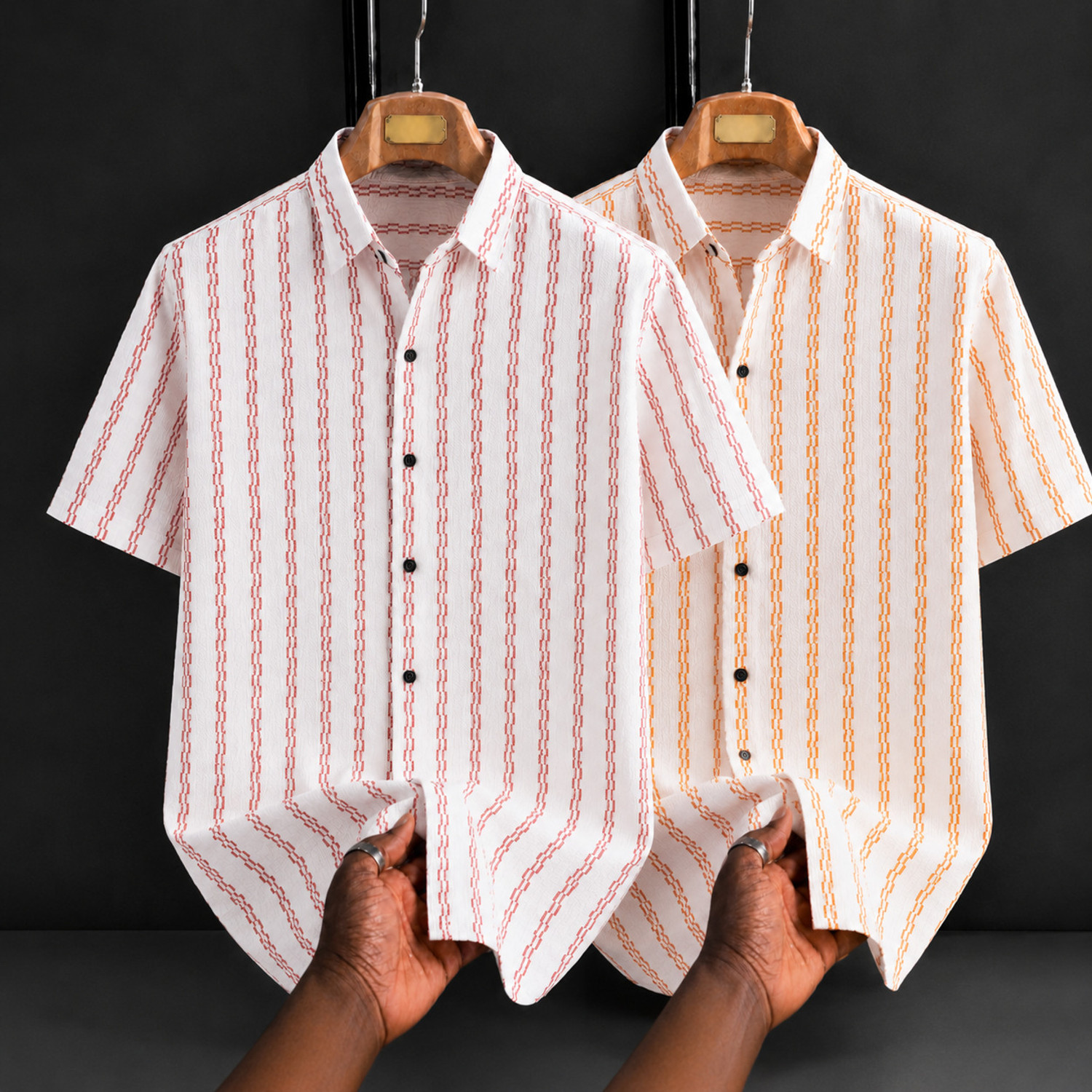 Image of VINTHON Men Printed Casual Red, Orange Shirt