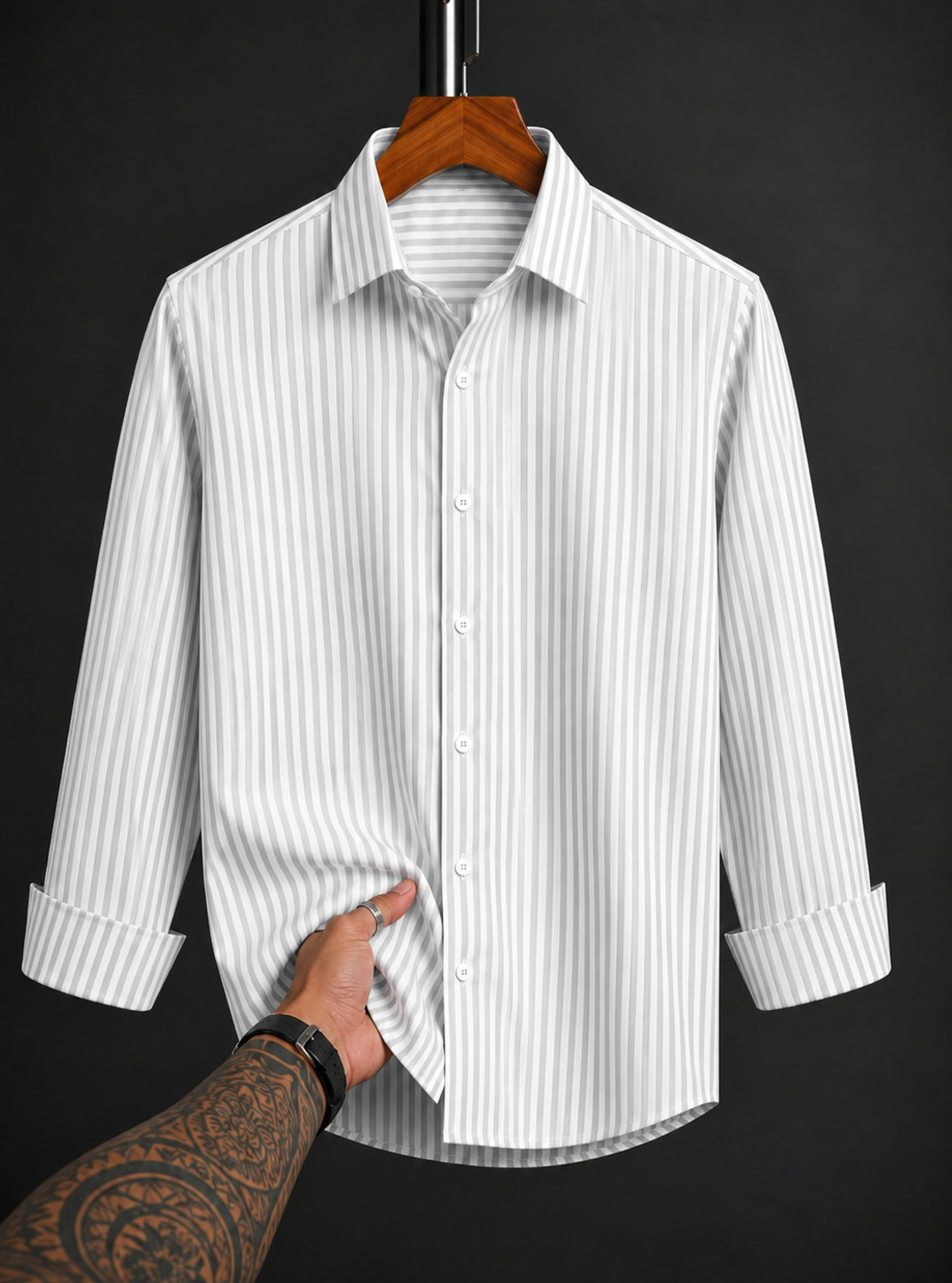 Image of METRONAUT Men Striped Formal Grey Shirt