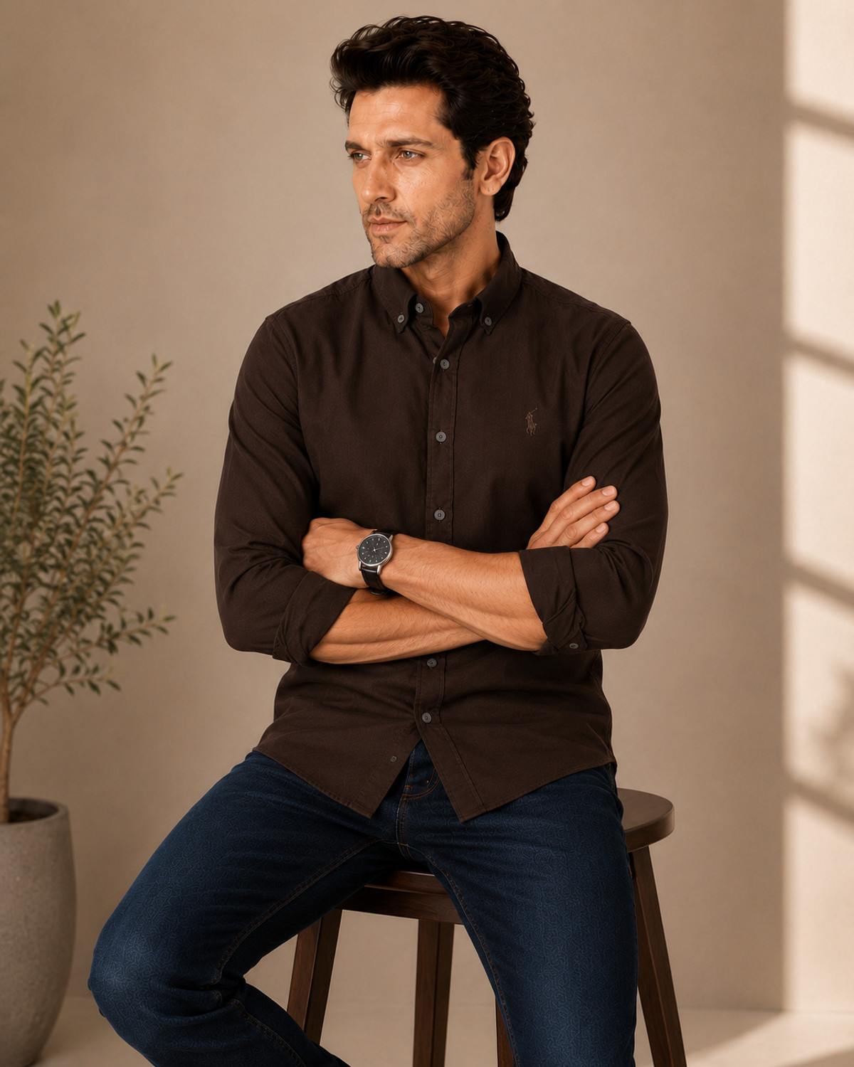 Image of TPJ Mart Men Solid Casual Brown Shirt