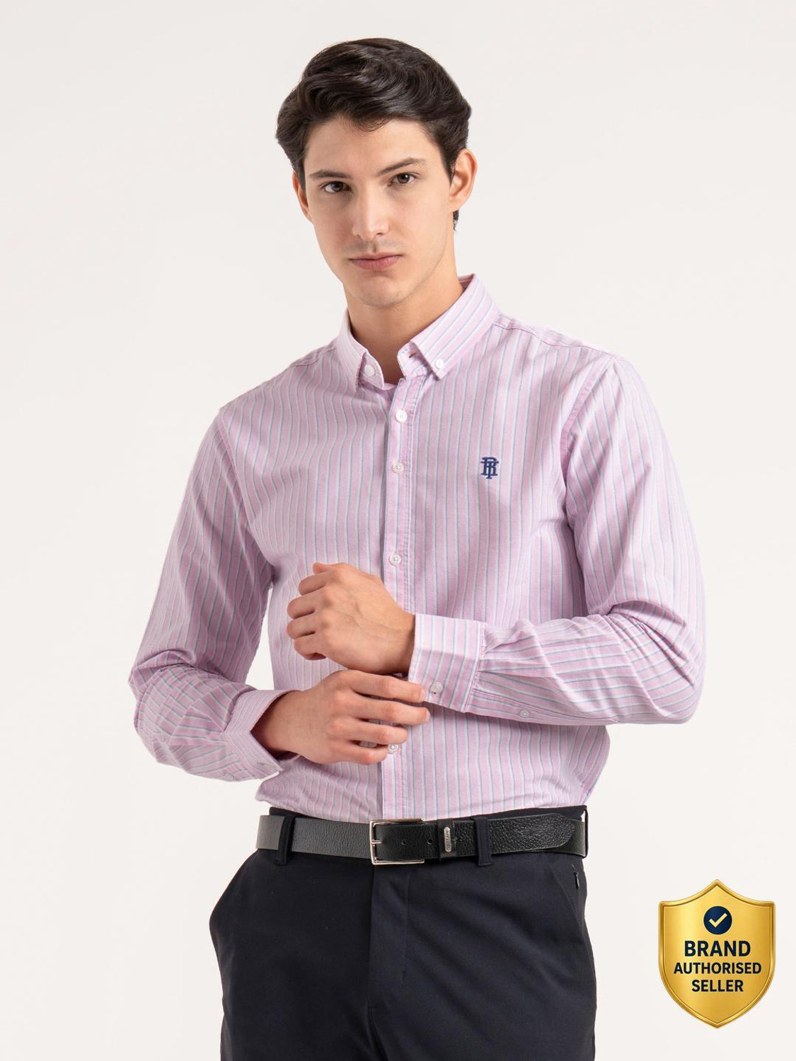 Image of RED TAPE Men Striped Casual Pink Shirt