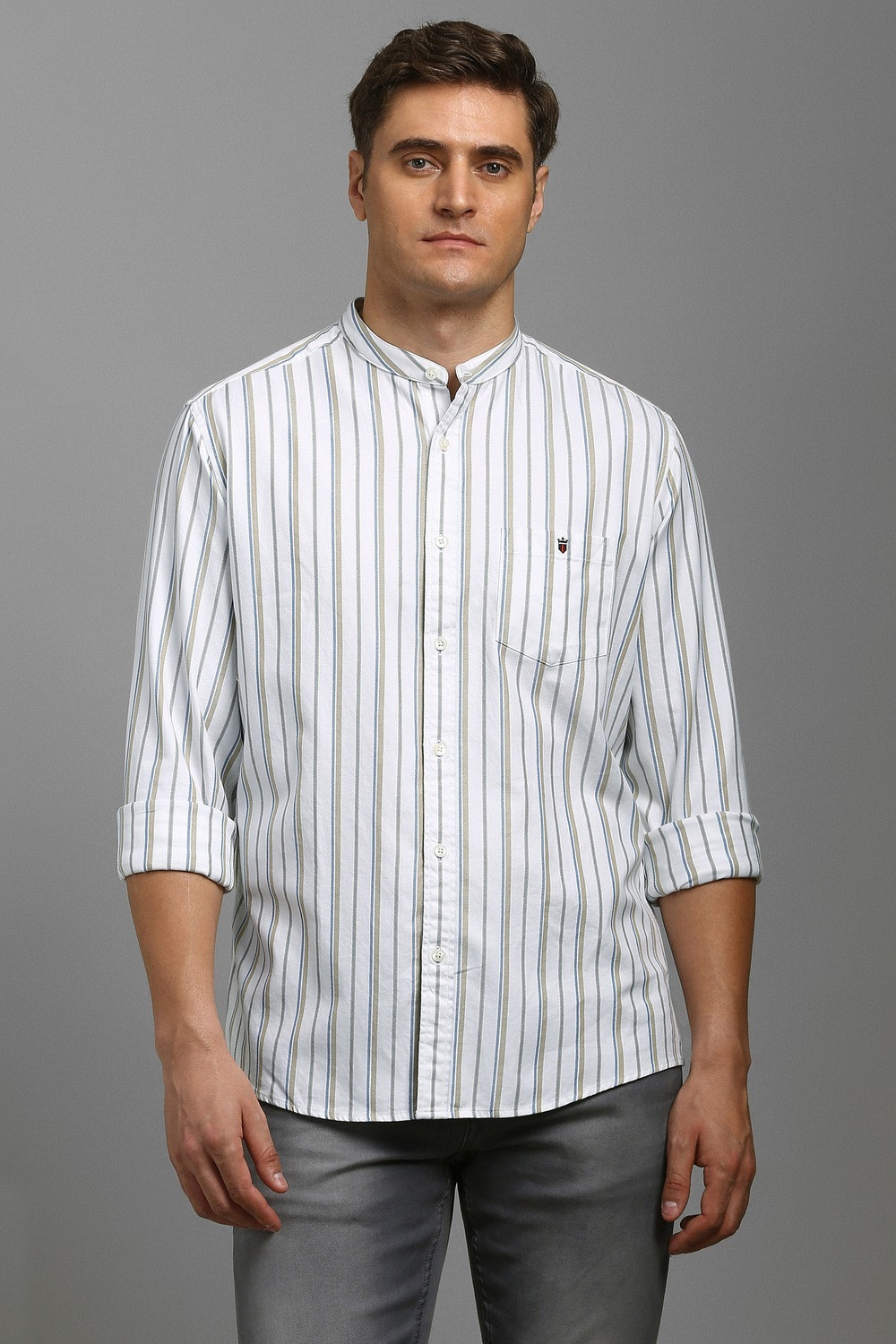 Image of LOUIS PHILIPPE Men Striped Casual White Shirt