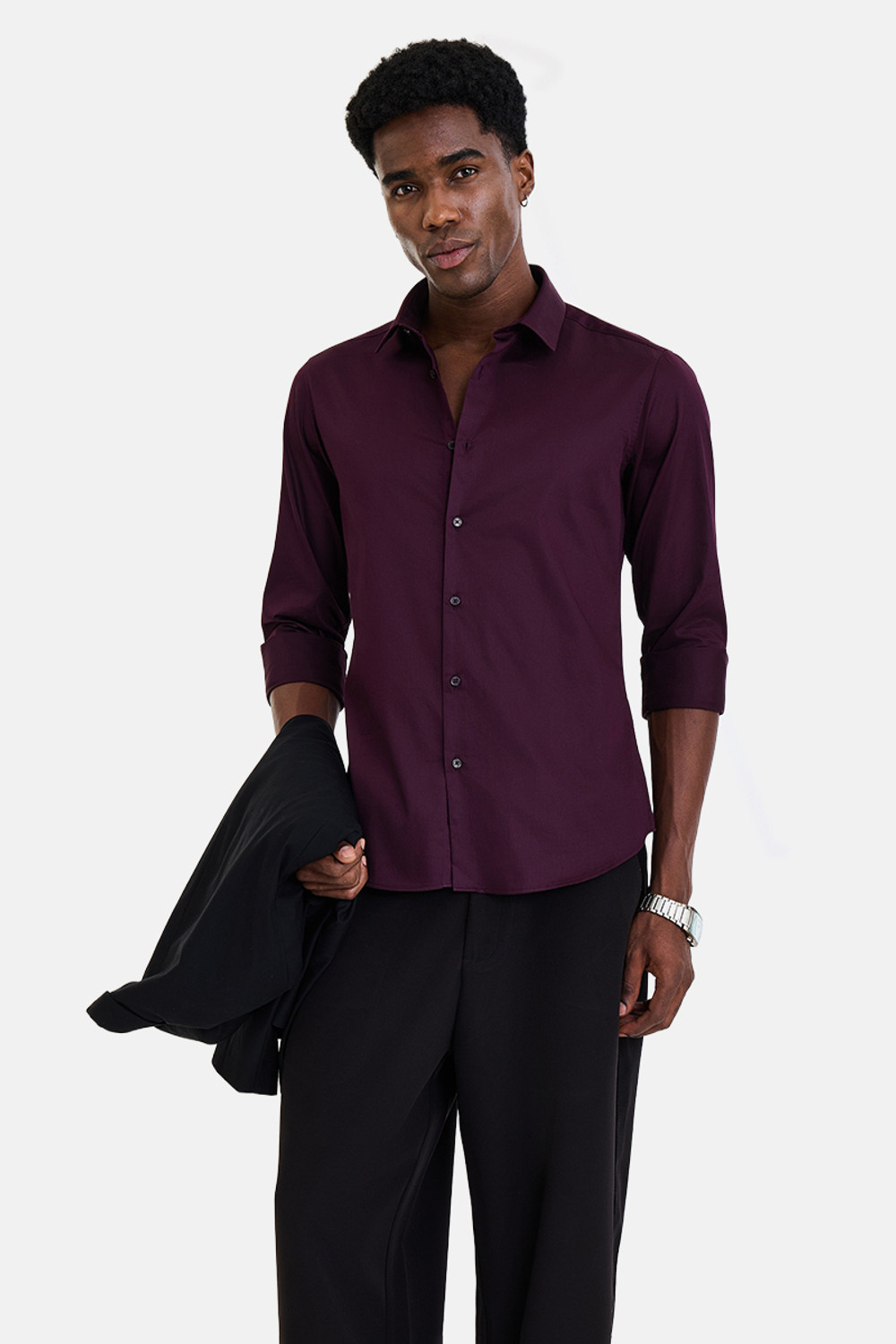 Snitch Men Solid Formal Purple Shirt