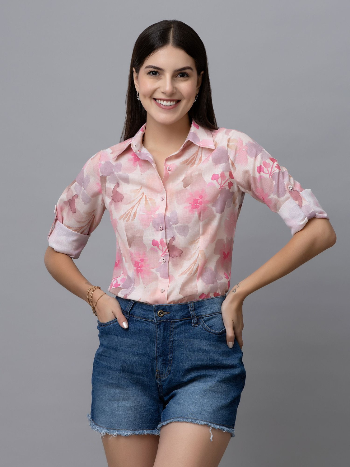 Image of PURYS Women Printed Casual Beige Shirt