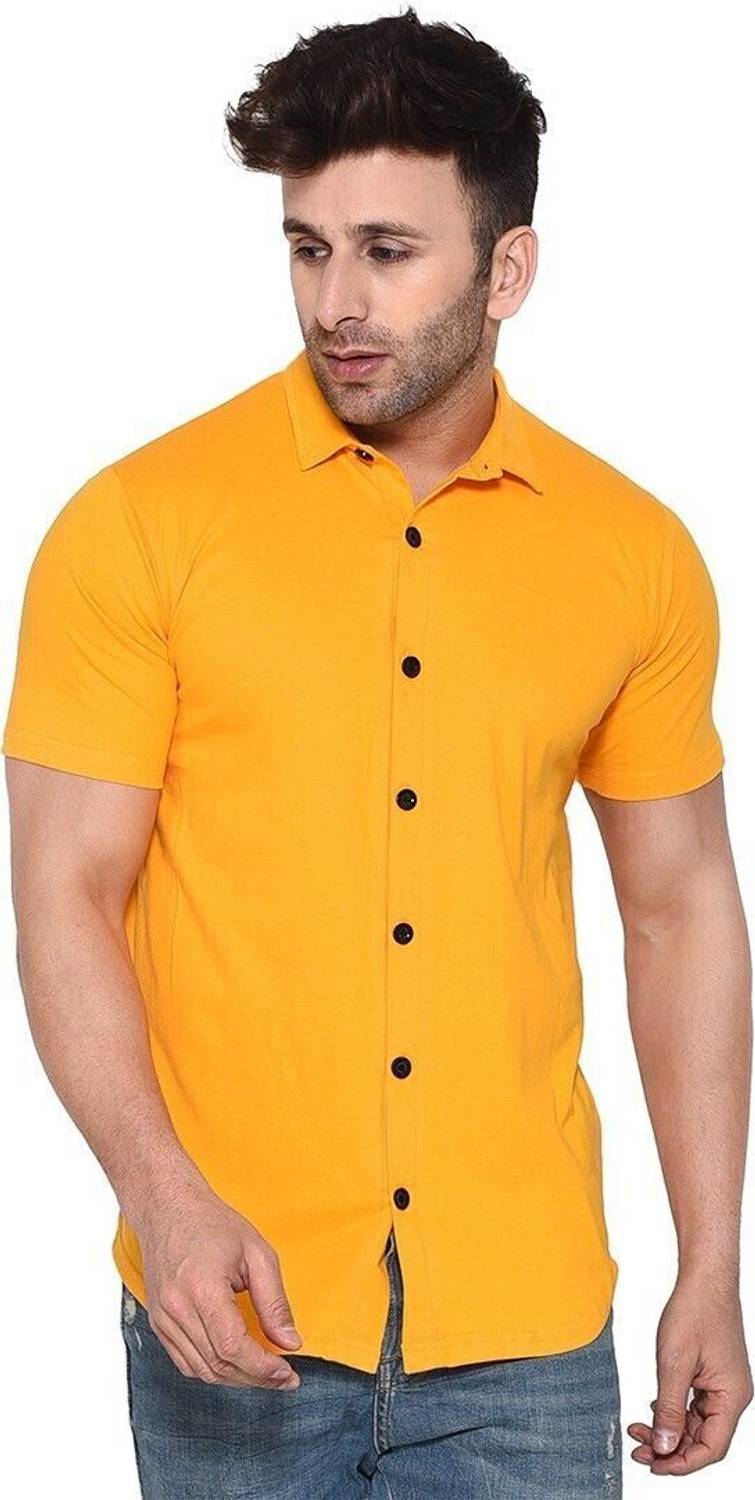 tfurnish Men Solid Casual Yellow Shirt