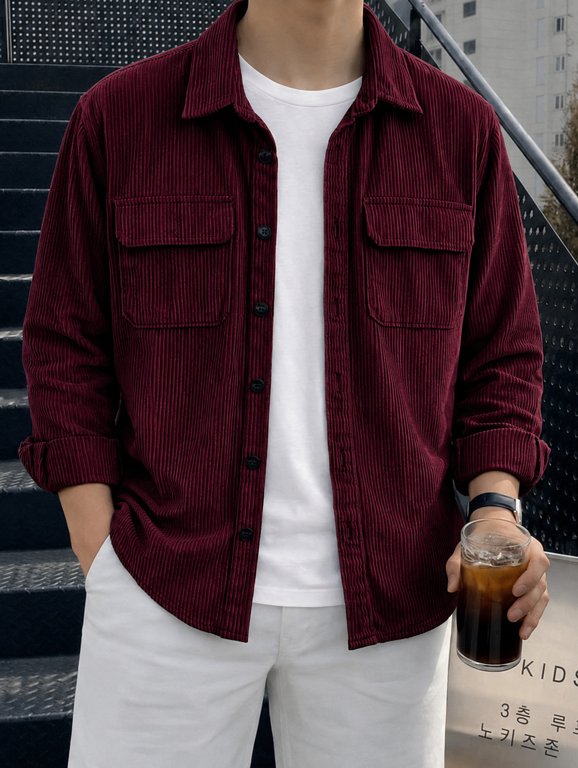 Image of HOODLER Men Self Design Casual Maroon Shirt