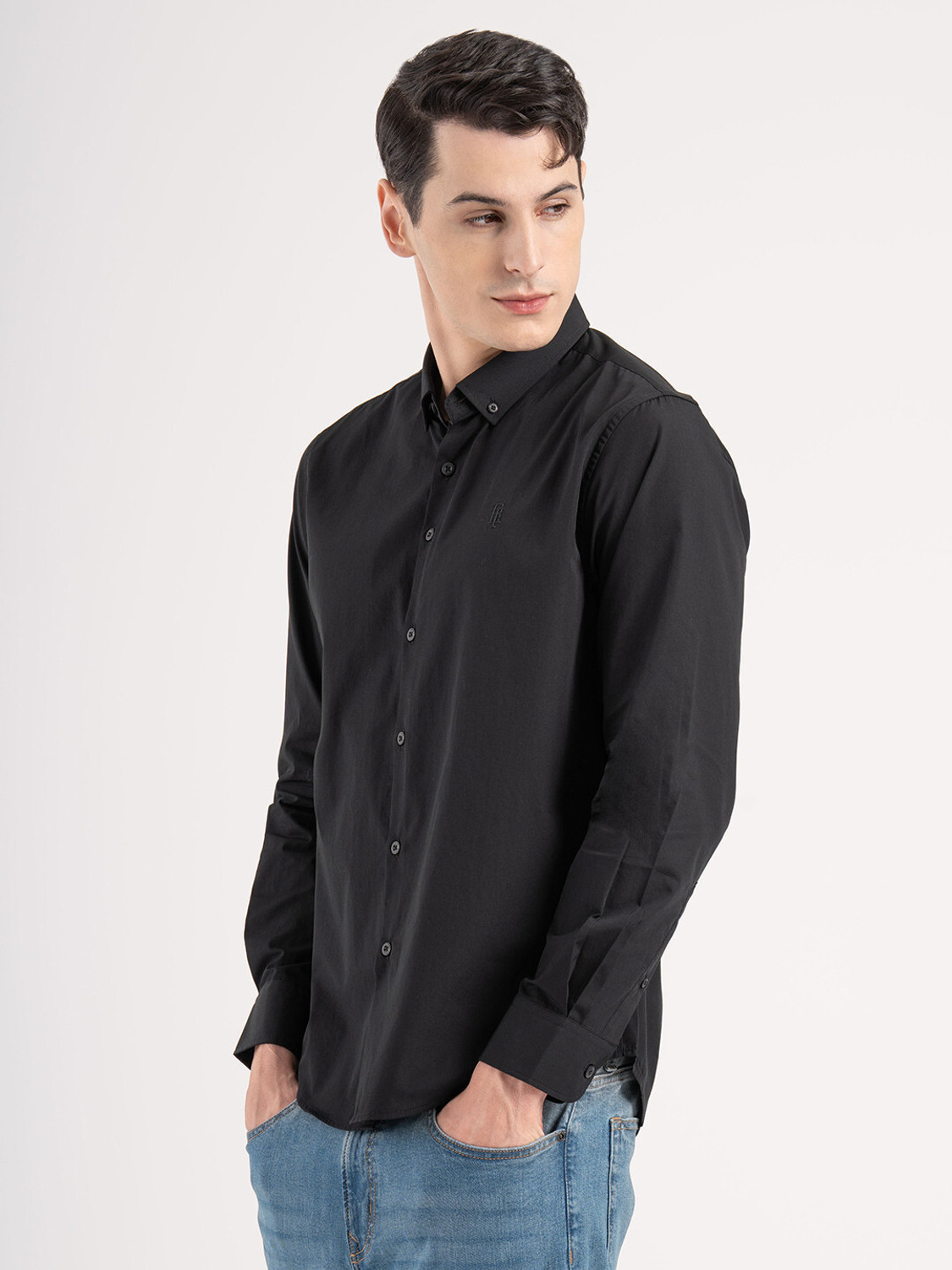 Image of RED TAPE Men Solid Casual Black Shirt