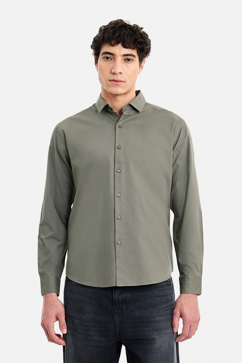 Image of Snitch Men Solid Casual Dark Green Shirt