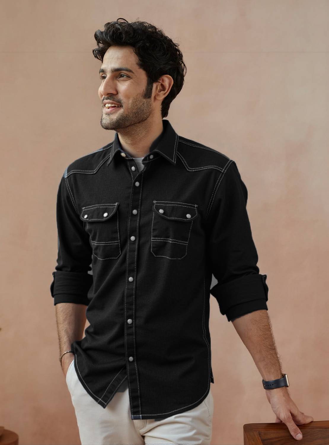 NEW-18 Men Solid Casual Black Shirt - Buy NEW-18 Men Solid Casual