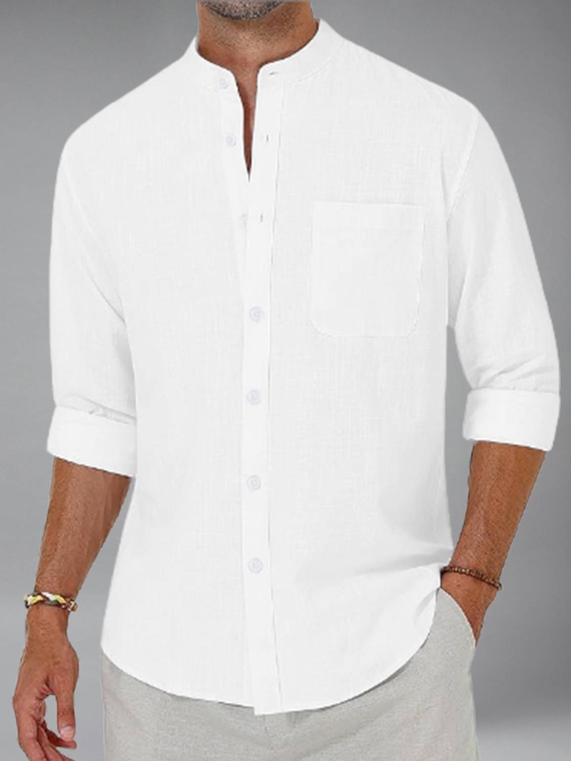 Vashuqi Men White Casual Shirt - Image 3