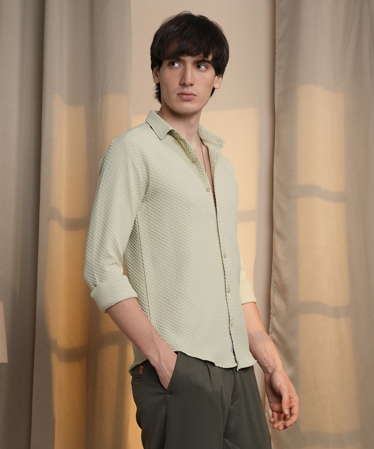 Image of CAHOOT Men Striped Casual Cream Shirt