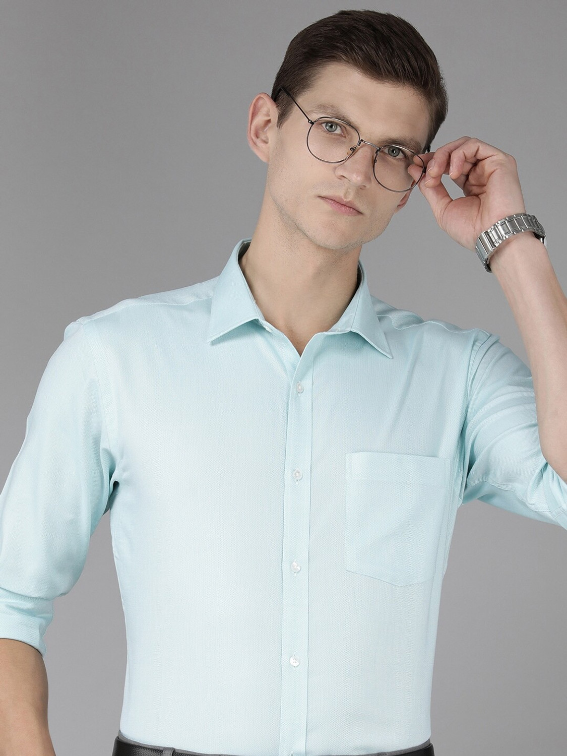 Image of PARK AVENUE Men Self Design Formal Light Blue Shirt