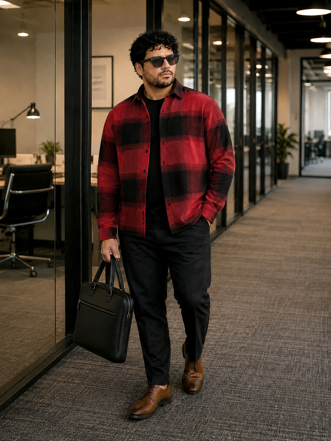 Image of Instafab Plus Men Checkered Casual Maroon Shirt