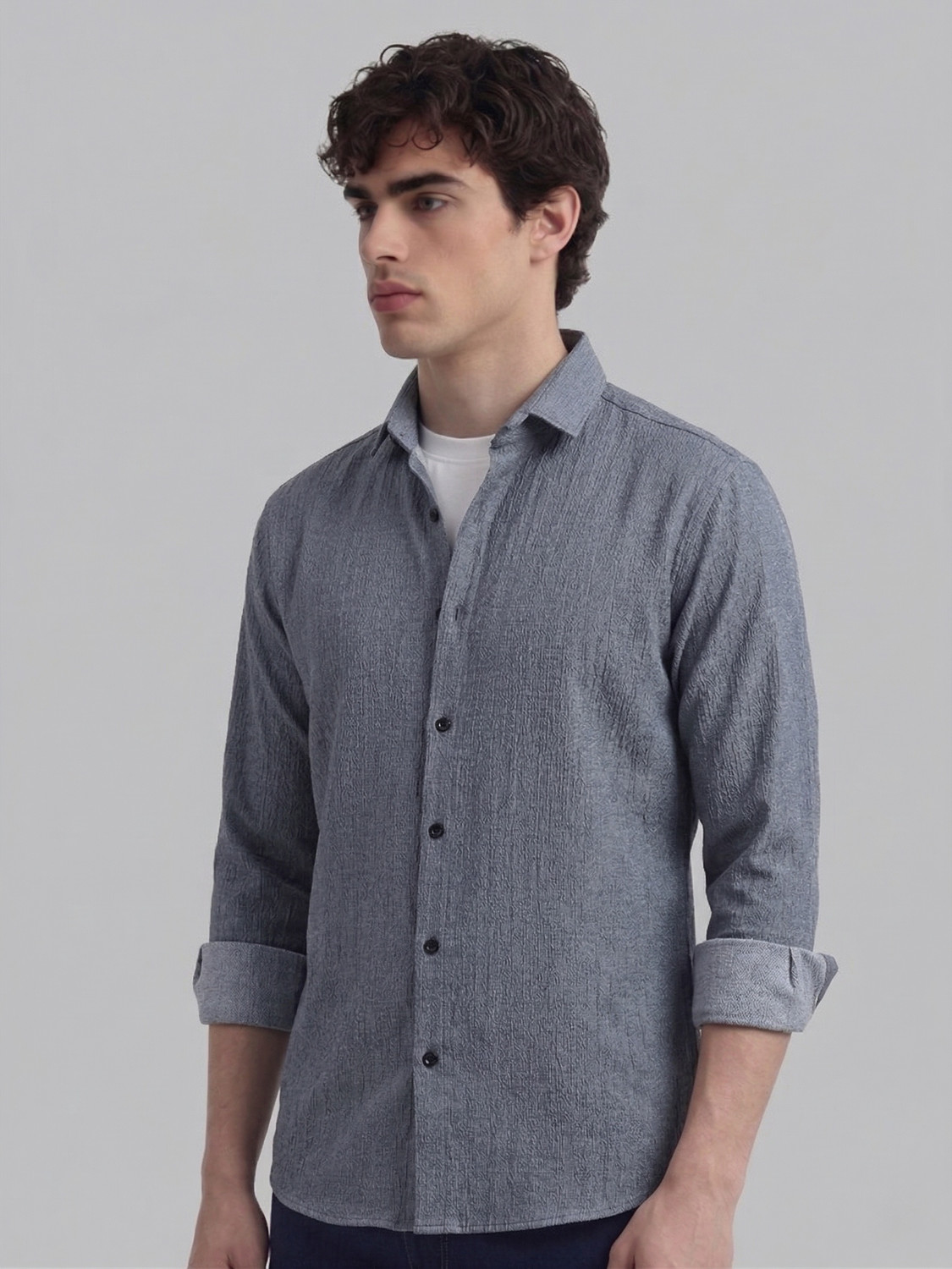Image of METRONAUT Men Striped Casual Grey Shirt