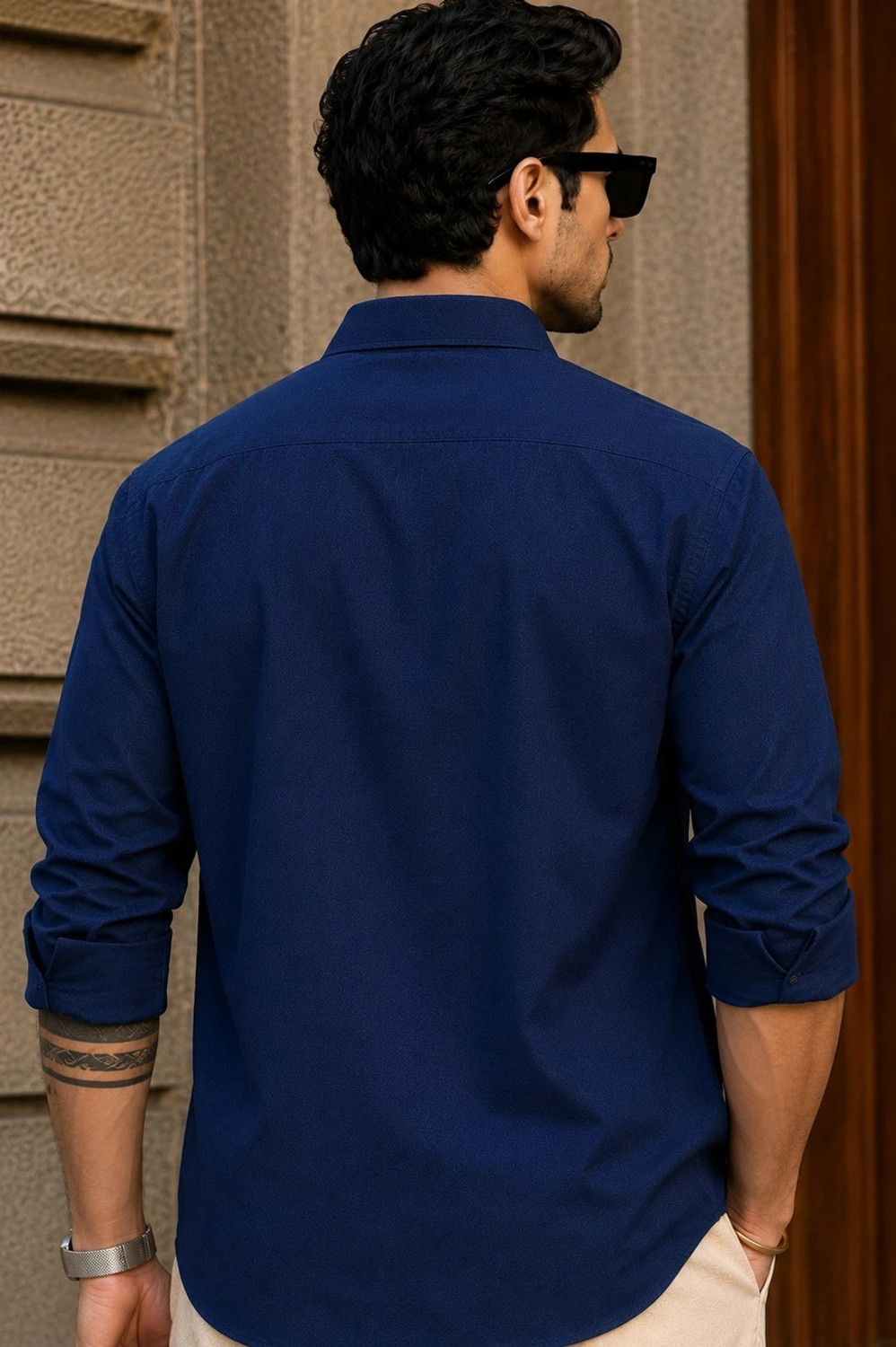 Image of METRONAUT Men Solid Casual Blue Shirt