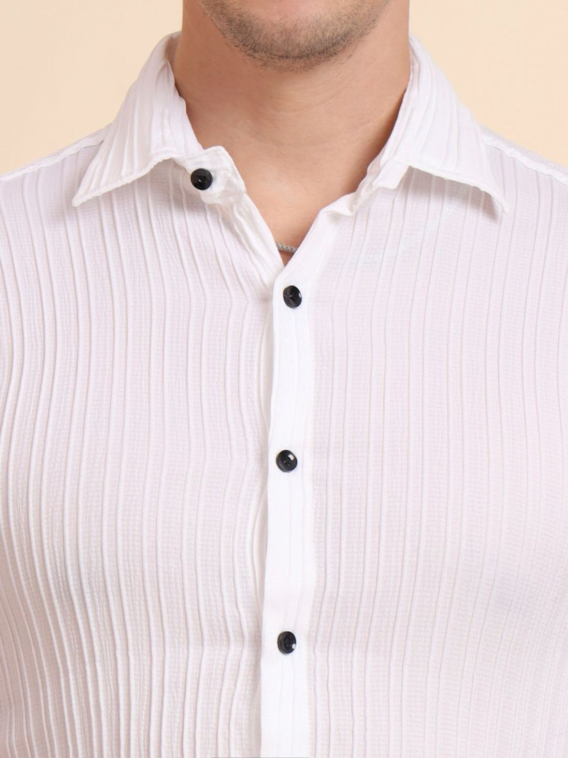 Image of HERE&NOW Men Striped Casual White Shirt