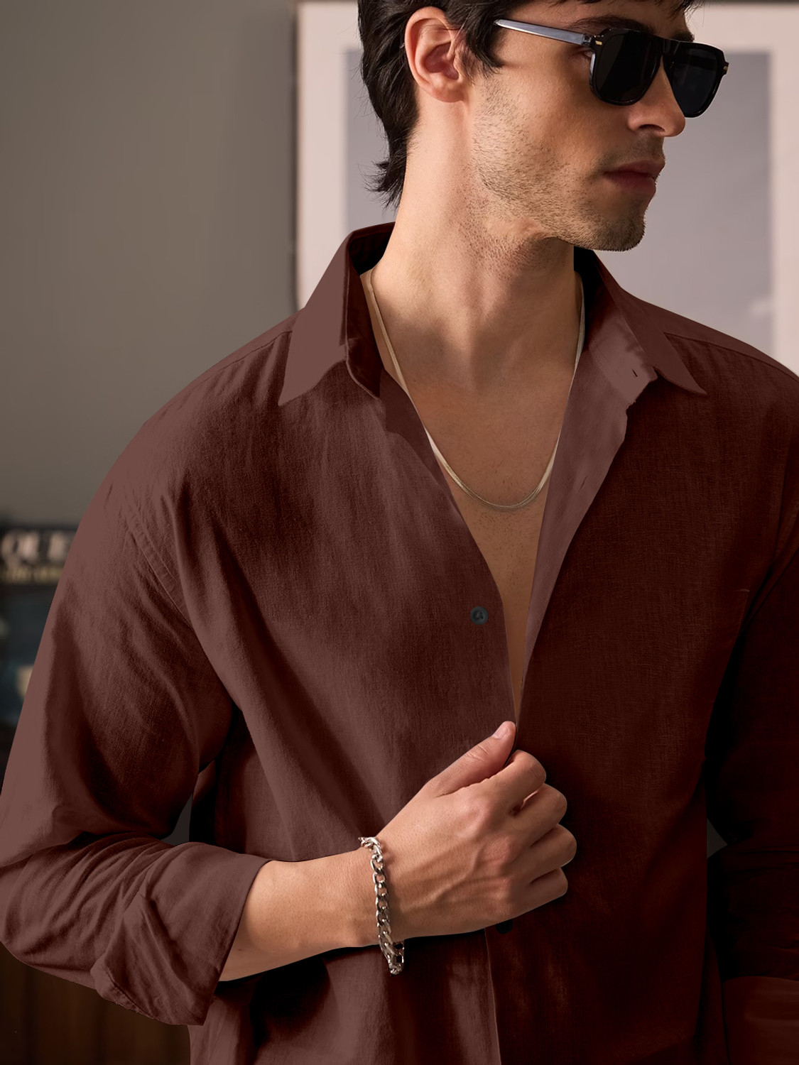 Image of javier Men Solid Casual Brown Shirt