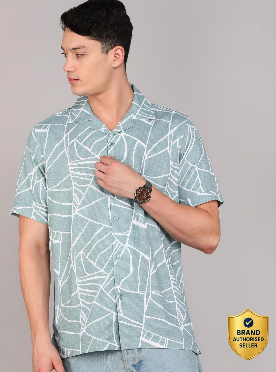 Image of KILLER Men Printed Casual Green Shirt