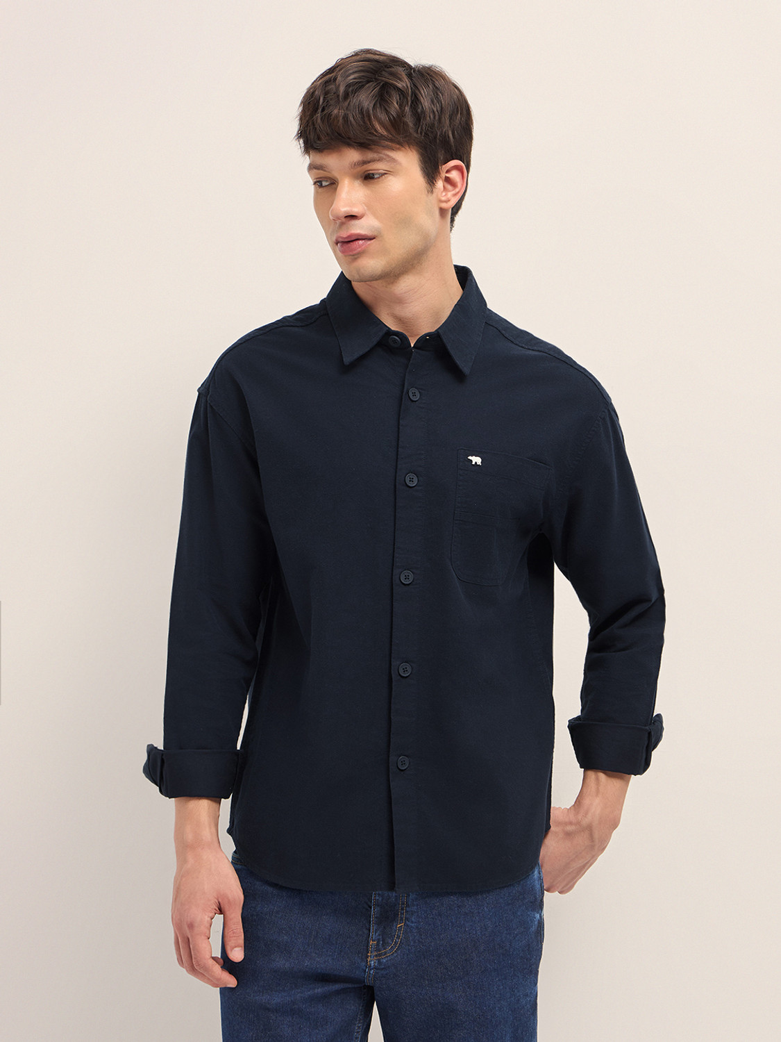 Image of THE BEAR HOUSE Men Printed Casual Blue Shirt